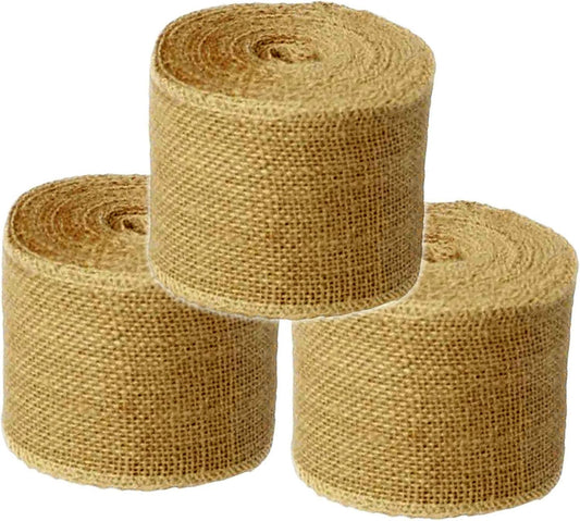 Burlap Ribbon 2 1/2" x 15 Yards Natural Jute 2.5 Inch 5yards 3 Rolls, (Natural, 2 1/2Inch X 15yards)