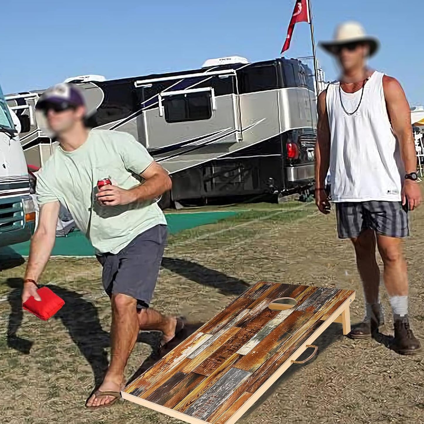 Solid Wood Vintage Cornhole Game Set, Two 4'x2'Cornhole Boards, 8 Cornhole Bags for Indoor and Outdoor Toss Games Competitions, Tournaments