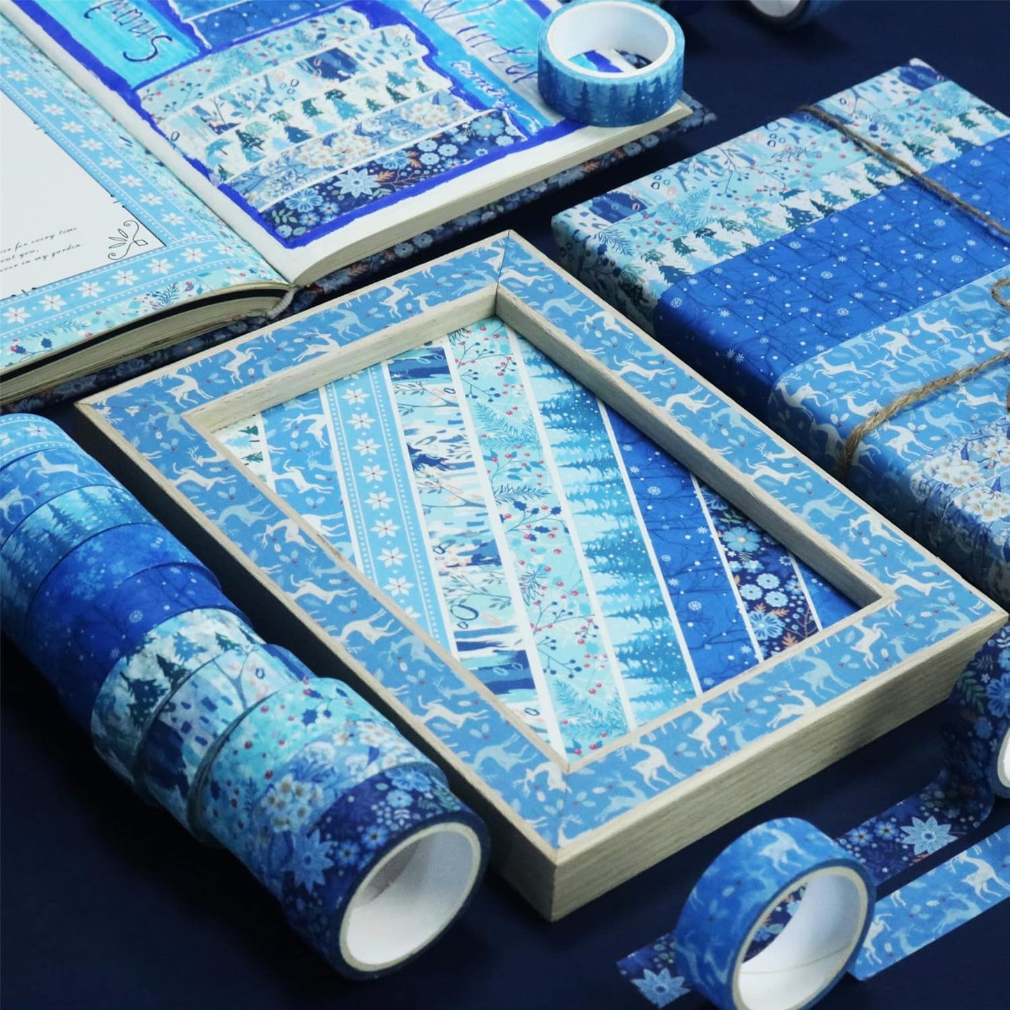 YUBBAEX 10 Rolls Four Seasons Washi Tape Set Blue Snowflake Masking Decorative Tapes (Winter)