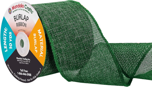 Mandala Crafts Green Burlap Ribbon 3 Inches Wide Jute Ribbons for Crafts - 20 Yds Roll Rustic Burlap Wrap Trim Ribbons for Wreaths Bows Wedding Party Decoration