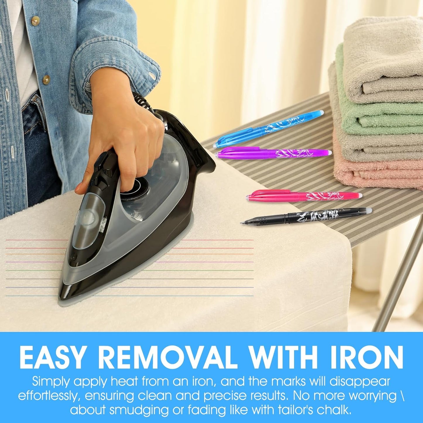 12pcs Heat Erasable Pens for Fabric, Fabric Marking Pens Fabrics Markers No Ghost Lines, Disappearing Ink for Precise Marking for Quilting Sewing Embroidery DIY Dressmaking Fabrics Tailors Chalk