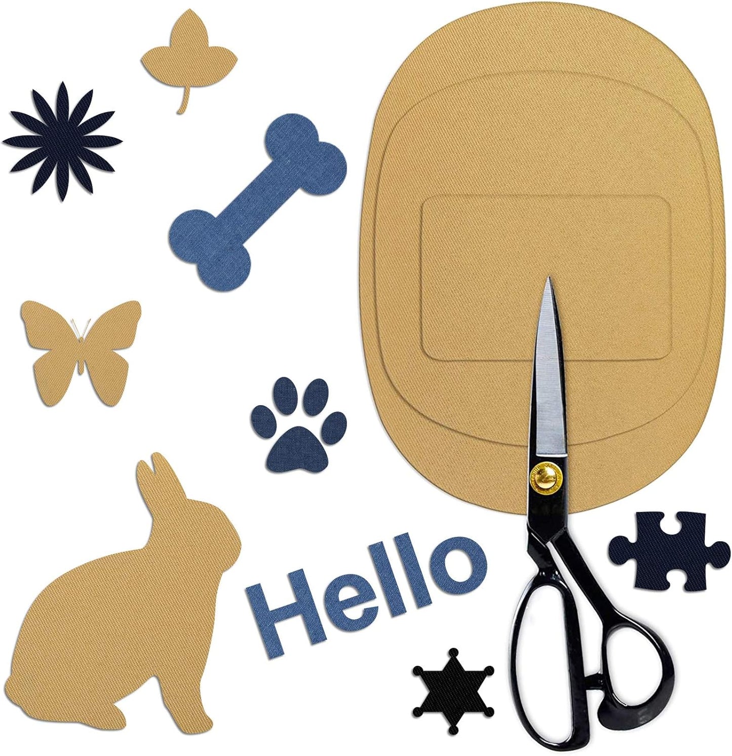 30 Pieces Iron on Fabric Patches Fabric Repair Patches Twill Clothing Repair Patch Kit for Jacket Clothes, 3 Sizes, 5 Colors (Black, Navy Blue, Dark Denim, Light Denim, Khaki)