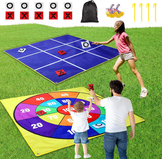 2-in-1 Outdoor Giant Tic Tac Toe Bean Bag Toss Games for Kids Adults, 4.5Ft Double-Sided Large Outside Lawn Yard Backyard Carnival Field Day Beach Picnic Camping Birthday Party Family Reunion Game