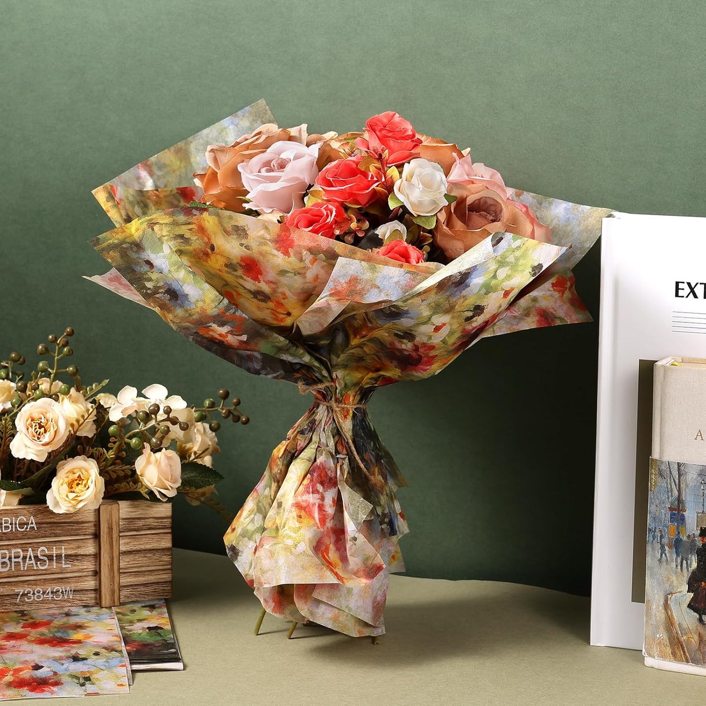 60 Sheets Monet Floral Garden Tissue Paper, 20 x 14 Inch Wildflower Monet Garden Patterns Art Wrapping Paper for Spring Birthday Wedding Spring Party Baby Shower Party Supplies