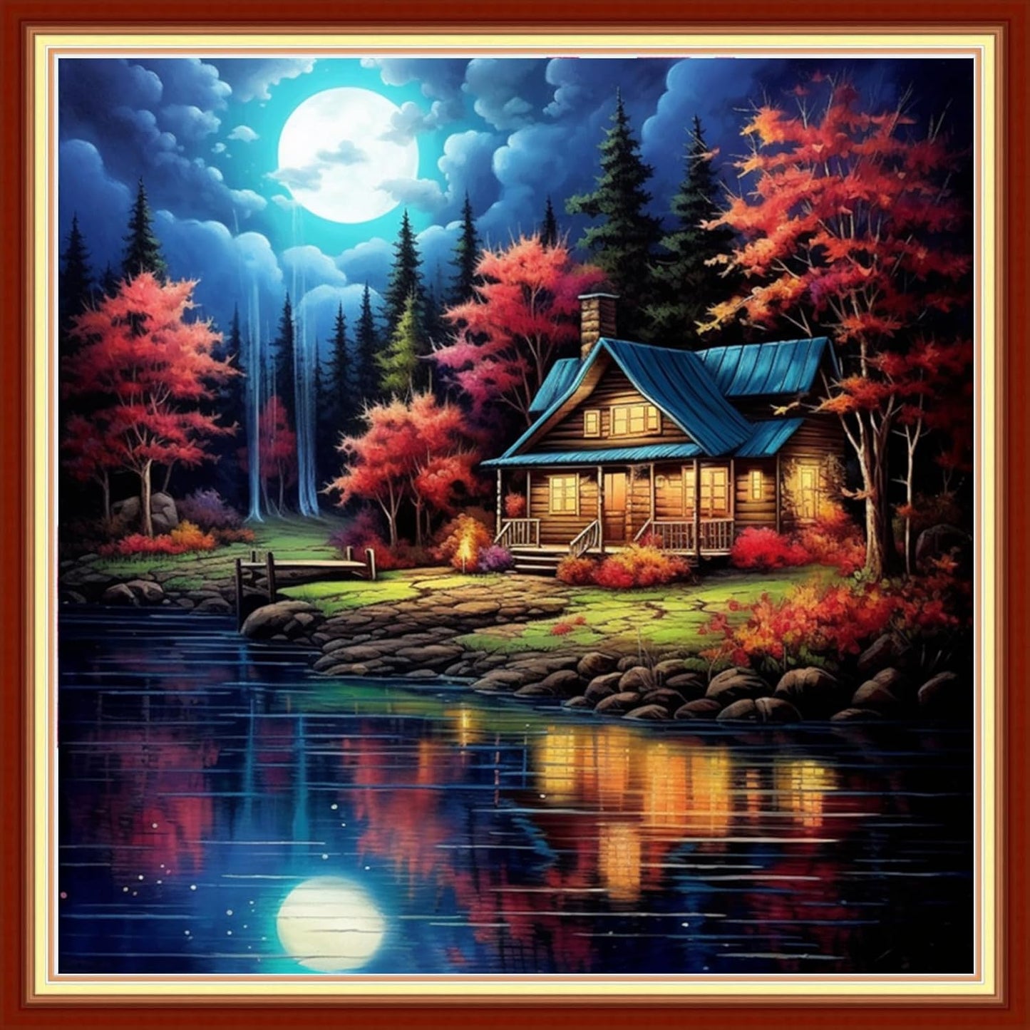 Dimxvean Stamped Cross Stitch Kits,Cross Stitch Kits for Adults Beginners,Embroidery Kits Full Range of Cross Stitch Stamped Kits Needlepoint Kits Cross Stitch Patterns-The Lake House 18x18 inch