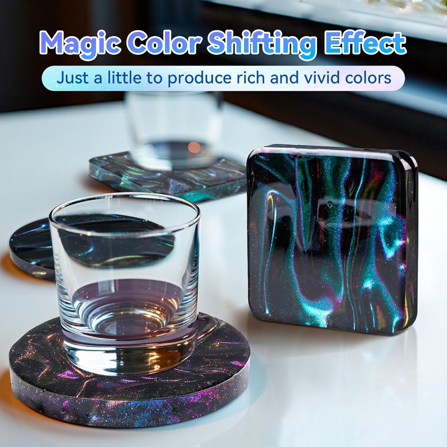 LET'S RESIN Chameleon Flakes, Resin Supplies -Intense Color Shift Pigment Powder for Resin Molds/Tumblers, Chrome Powder Pigment for Christmas Nail Art/Paint/Soap Making