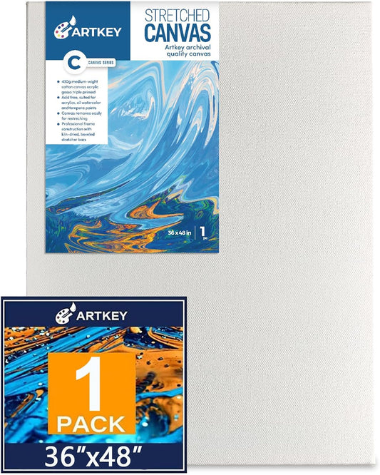 Gallery Wrapped Large Stretched Canvases for Painting 36x48 Inch 1-Pack, 16 oz Triple Primed Acid-Free 100% Cotton Blank Canvas, Spline Large Canvas for Oil Paint Acrylics Pouring & Wet Art Media