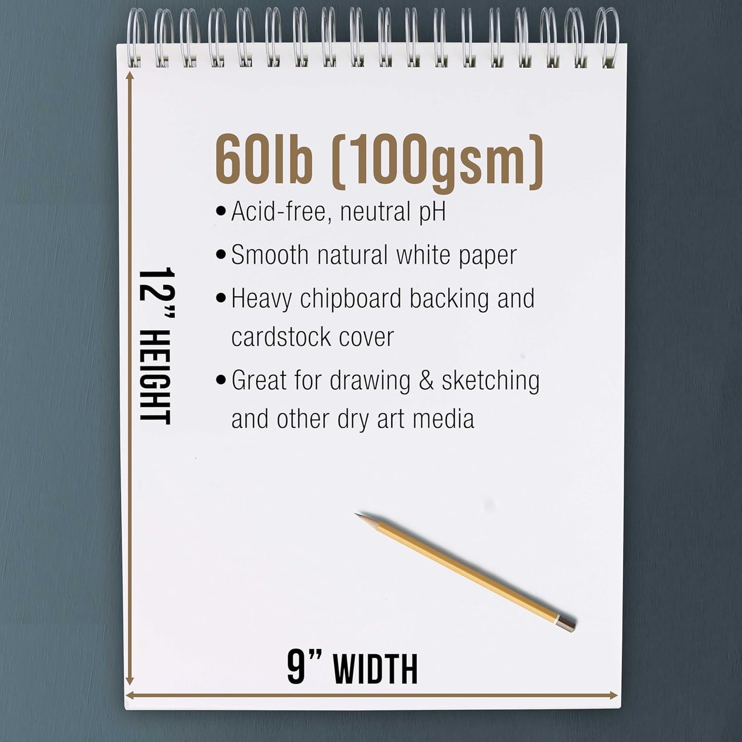 U.S. Art Supply 9"x12" Top Spiral Bound Sketch Book, 2 Pack, 100 Sheets Each, 60lb (100gsm), Acid-Free, Artist Sketchbook, Drawing Pad for Adults & Students