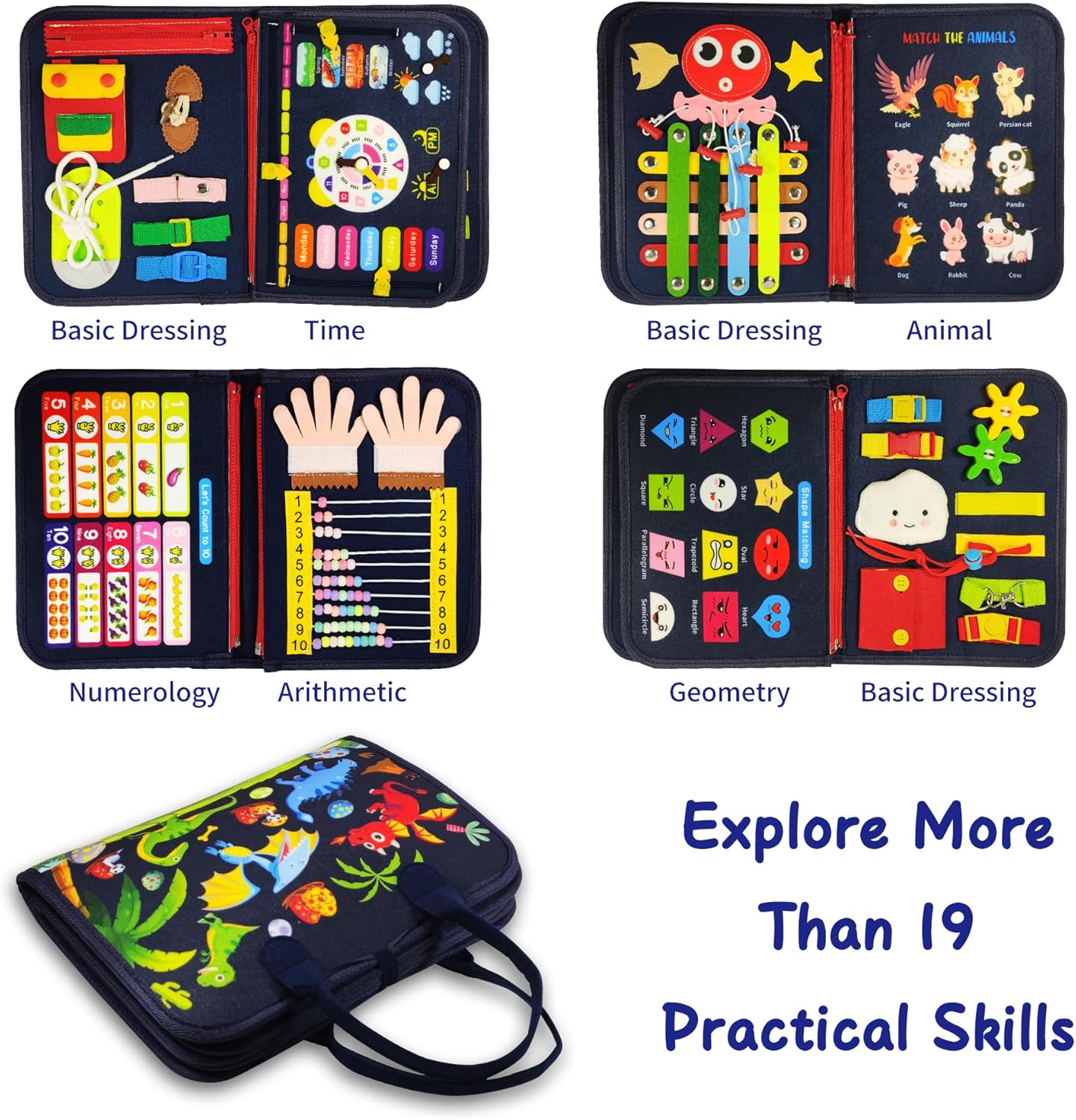 Montessori Busy Board for Boys 1 2 3 4 Year, Sensory Toys for Toddlers 1-4, Ideal for Travel and Preschool - ABCs, 123s, Shapes, Colors, Animals, Weather, Birthday Gifts