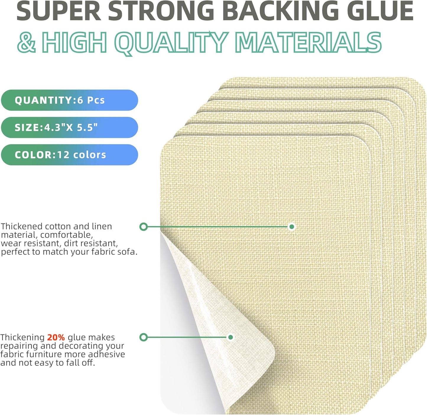 Azobur Coarse Linen Repair Patches, 6 Piece Self-Adhesive Linen Fabric Patches, Multi Color, Can be Used for Linen Sofa Repair and Linen Clothes Repair, Quick Fix Sofa.(Cream-Yellow)