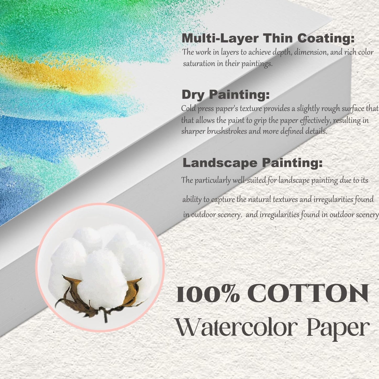 Watercolor Paper 8.5x11 inches 80 Sheets,Heavyweight Artist Paper 140lb/300GSM Cold Press Natural Cotton Paper for Students Artists Watercolor Drawing