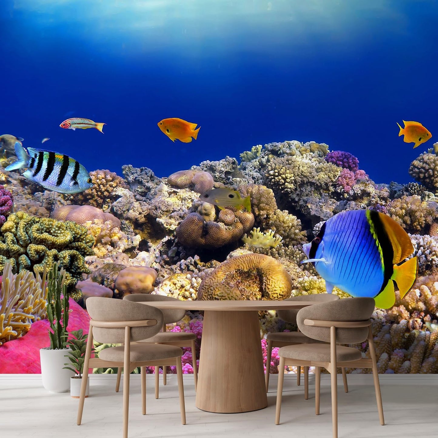 wall26 Removable Wall Sticker/Wall Mural Tropical Blue Fish Coral Reef Ocean Seascape Nature Wilderness Photography Nautical Landscape Decorative for Living Room, Bedroom, Office - 132x192 inches