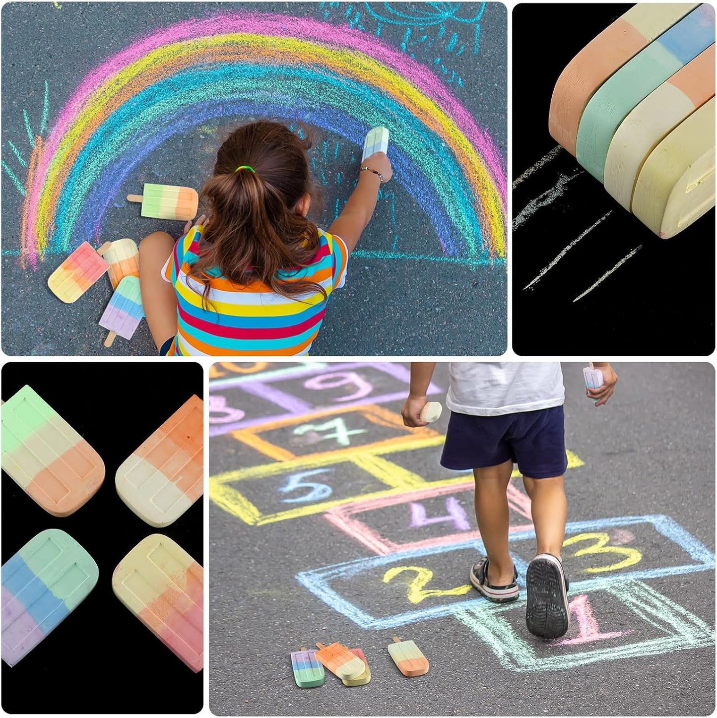 48 Pcs Ice Cream Sidewalk Chalk Set Multicolor Party Favors Bulk Washable Safe Outdoor Chalk for Kids Adults Fun Summer Playground Outdoor Activities Painting on Chalkboard Blackboard
