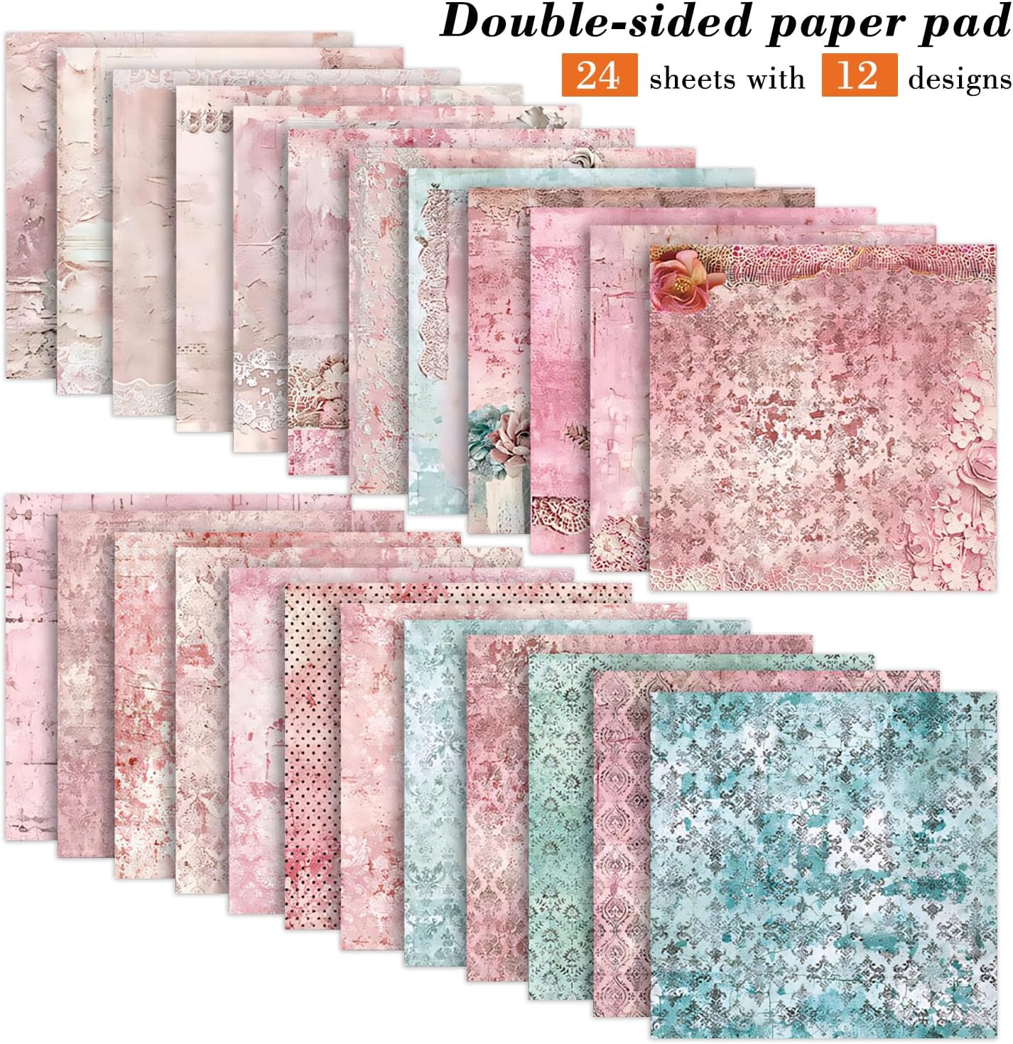 6 Inch Retro Pink Scrapbooking Paper Pad - 24 Sheets Double Sided Aesthetic Design Cards Paper for Photos Album Journals Material Decorative Collage Origami DIY Crafts Gifts Wrapping