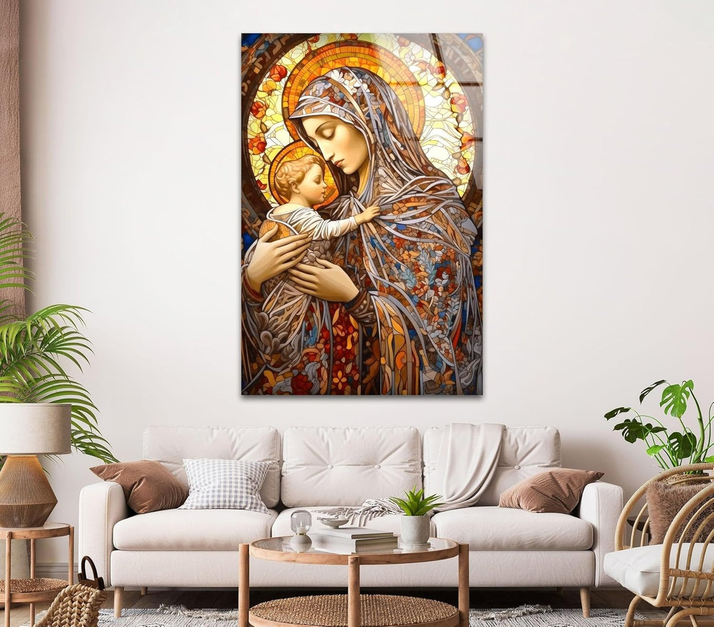 My Photostation.com 24Wx30H'' Jesus and Virgin Mary Glass Wall Art Tempered Glass Printing Wall Decor Large Wall Art Wall Hangings