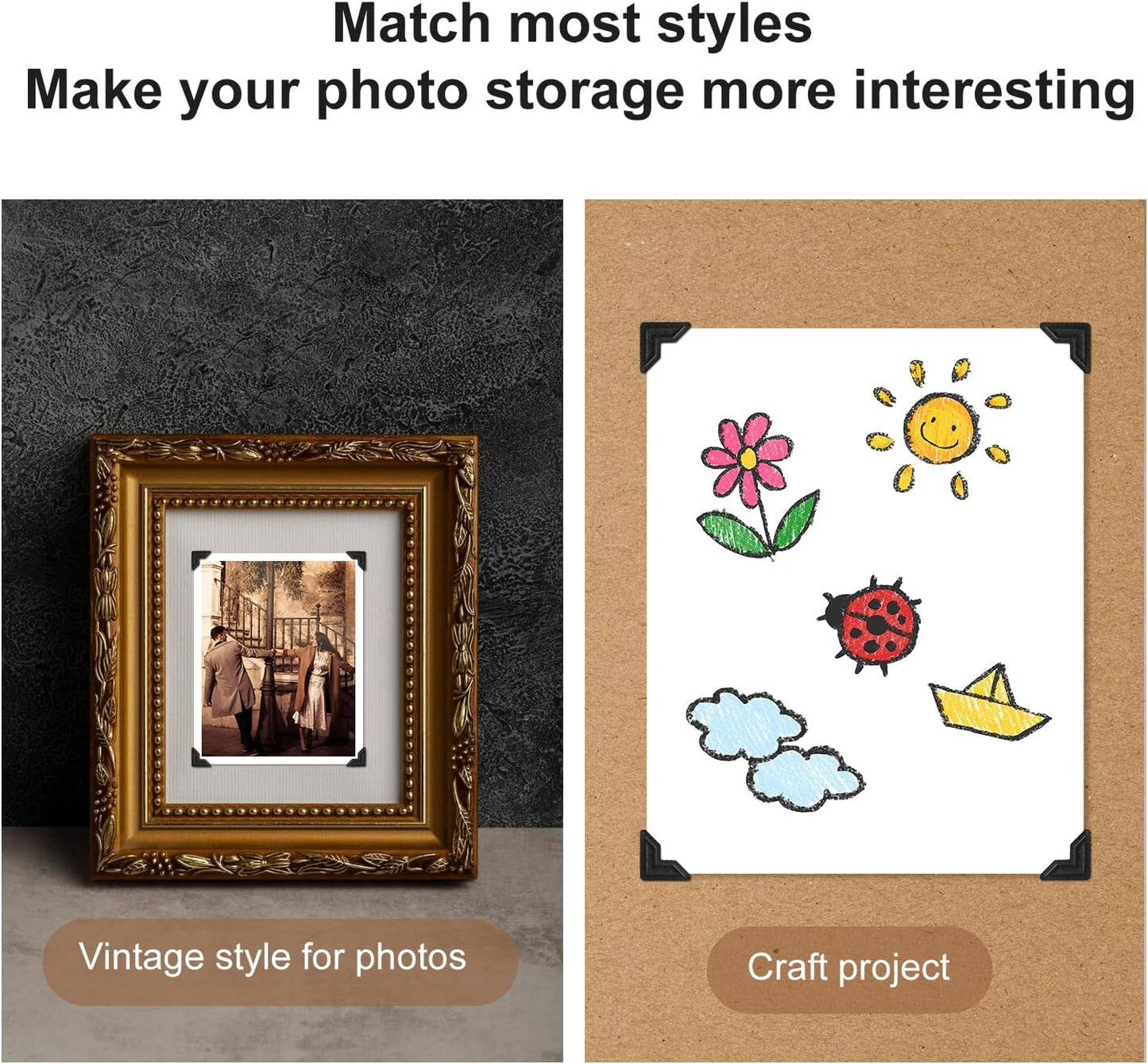 CHIALLCO Acid Free Photo Corners Self-Adhesive, 120 Pcs Premium Photo Corners for Scrapbooking, Black Photo Picture Mounting Corners for Photo Album, DIY Scrapbook Stickers, Memory Books, Diary