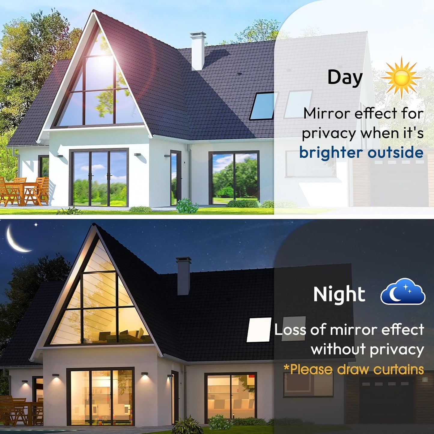 rabbitgoo Window Privacy Film One Way Window Tint for Home, Removable Reflective Heat Sun Blocking Anti UV Glass Door Covering, Mirror Tinting Film House Office, 35.4 in X 32.8 Feet, Black Silver