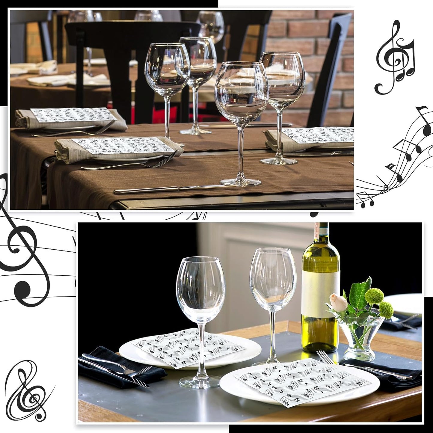 60 Pcs Music Note Cocktail Paper Napkins 6.5 x 6.5 Inches Disposable Paper Napkins Dessert Beverage Tissue for Decoupage Luncheon Tissue for Theme Party Wedding Birthday Party