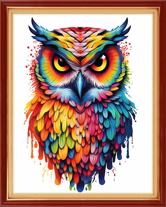 Dimxvean Cross Stitch Kits Stamped Full Range of Embroidery Starter Kits for Beginners DIY 11CT Cross Stitches Needlepoint Kits-Colorful Owl 16x20 inch
