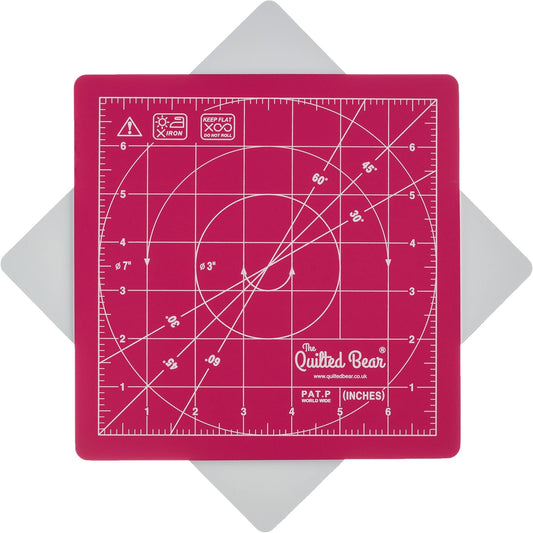 The Quilted Bear Rotating Cutting Mat 7" x 7" - Locking & Rotating Self Healing Cutting Board for Sewing, Fabric & Effortless Quilting - 360 Degree Sewing Supplies Mat for Craft Table (Pink)