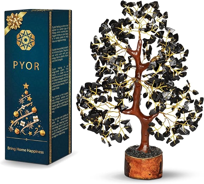 PYOR Black Tourmaline Stone, Crystal Tree, Black Tourmaline Crystals, Gem Trees, Positive Stones and Crystals, Office Desk Decor, Crystal Gifts