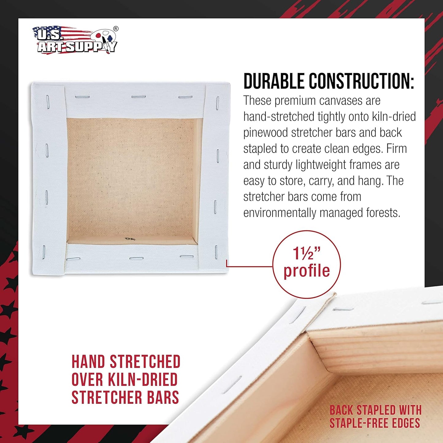 U.S. Art Supply 5-Pack Bulk Stretched Canvas for Painting 4 x 4 inch, Gallery Depth 1-1/2" Profile - 12oz Acrylic Gesso Triple Primed, Professional Artist Quality, 100% Cotton - Oil, Pouring Paint