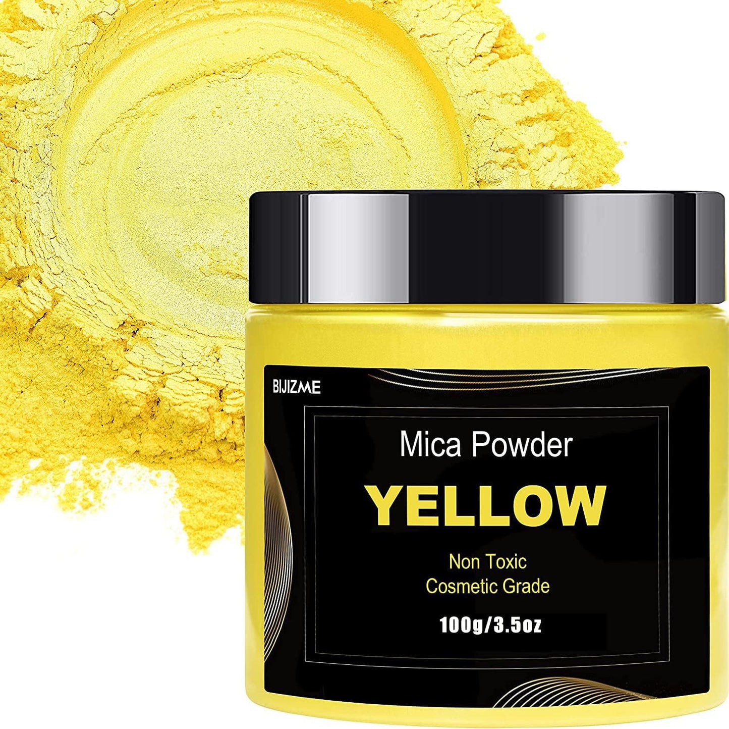 Yellow Mica Powder Pigment(100g) Big Bottle Pigment Powder Multipurpose DIY Arts and Crafts Additive, Woodworking, Epoxy, Resin, Natural Bath Bombs, Paint, Soap,Nail Polish, Lip Gloss(Yellow, 3.5oz)