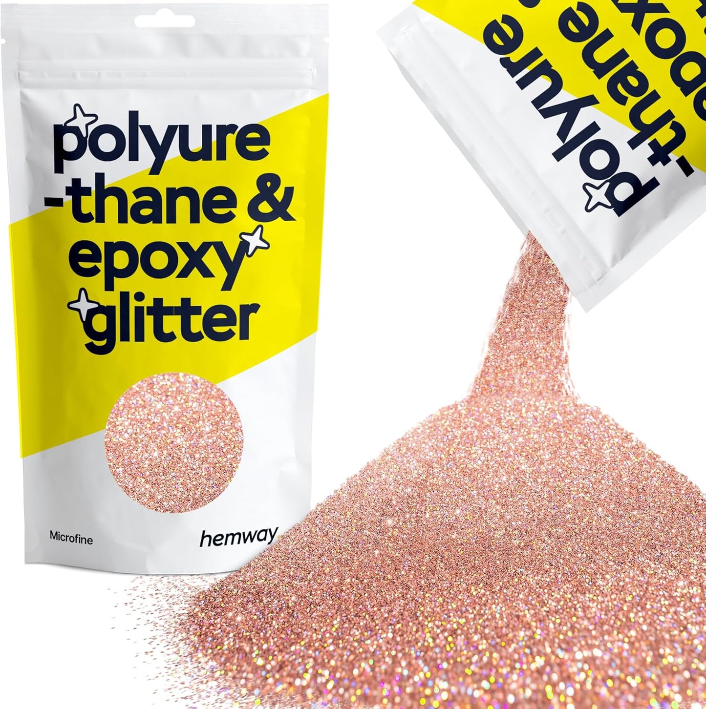 Hemway Polyurethane & Epoxy Resin Glitter 100g / 3.5oz Metallic Crystal Flake Additive for Flooring Jewelry Tumblers Glass Pigment - Microfine (1/256" 0.004" 0.1mm) - Rose Gold Holographic