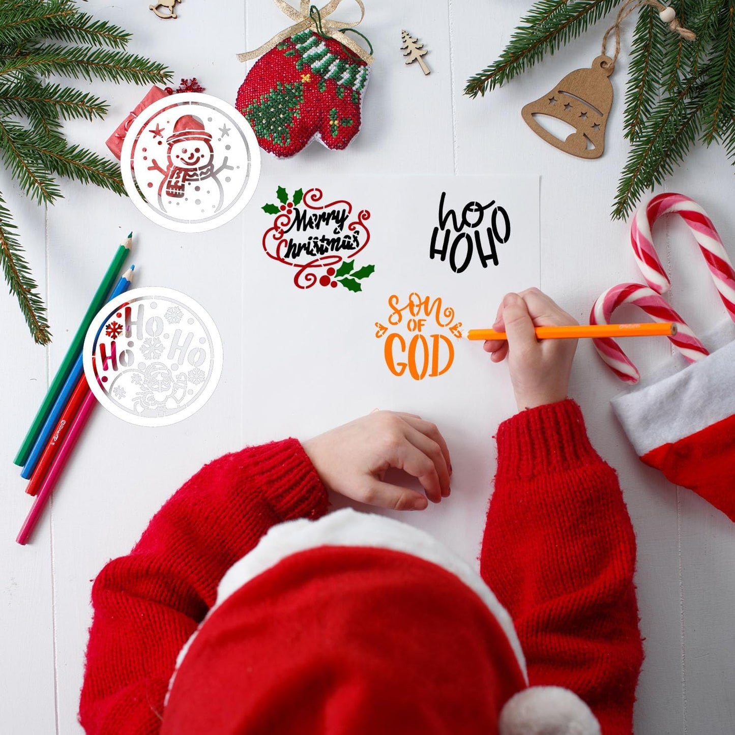 Small Christmas Stencils for Painting on Wood 3inch Christmas Stencils for Crafts Reusable Holiday Stencil Templates for Wood Slice Tier Tray Christmas Tree Decor