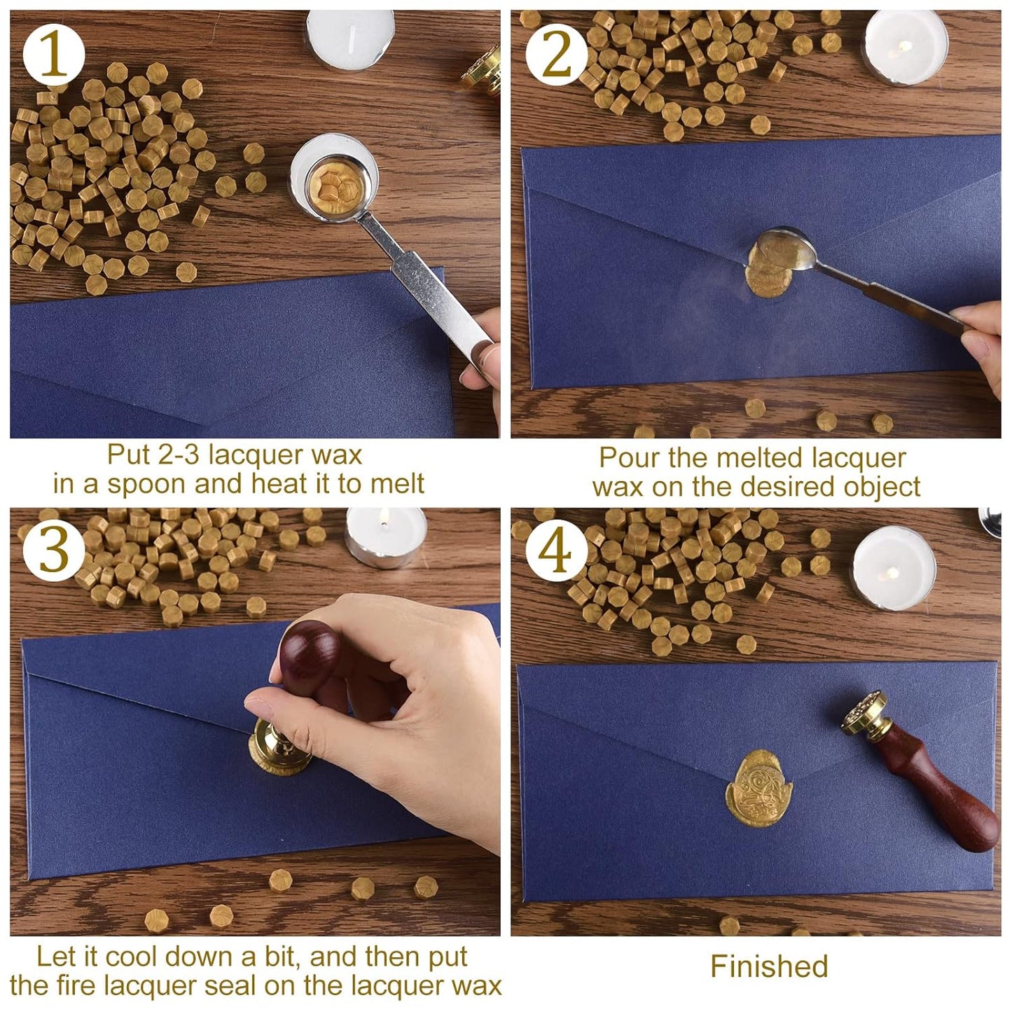 500 Pcs Octagon Sealing Wax Beads Bronze Wax Seal Beads with 4 Pcs Tea Candles and 1 Pcs Wax Melting Spoon for Crafts Letter Wine Greeting Cards Sealing