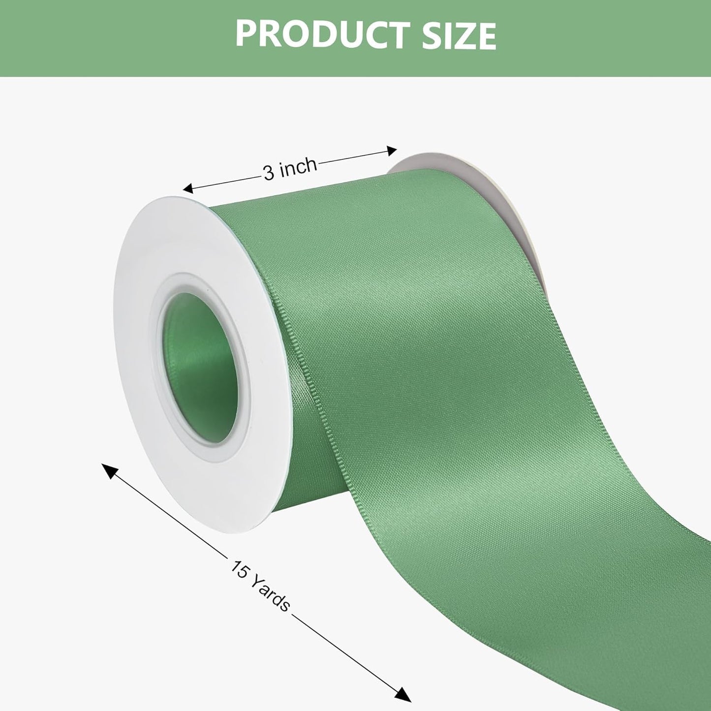 Sage Green Satin Ribbon 3 Inch X 15 Yards Solid Color Double Faced Ribbons Perfect for Crafts Wedding Decor Bow Making Arts Sewing and More