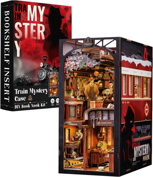 Fsolis Book Nook Kit, DIY Miniature Room House Kit for Adult Decorative Bookend Bookshelf Bookcase Nook Decor Gifts for Women Teens and Book Lovers(Train Mystery Case)