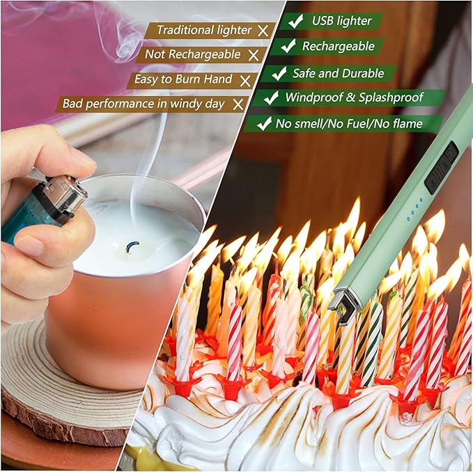 MEIRUBY Electric Candle Lighter, Christmas Stocking Stuffers Gifts for Women Mom Men Wife Sister, USB Arc Rechargeable Windproof Long Lighter for Candle BBQ Housewarming Birthday Gifts Idals