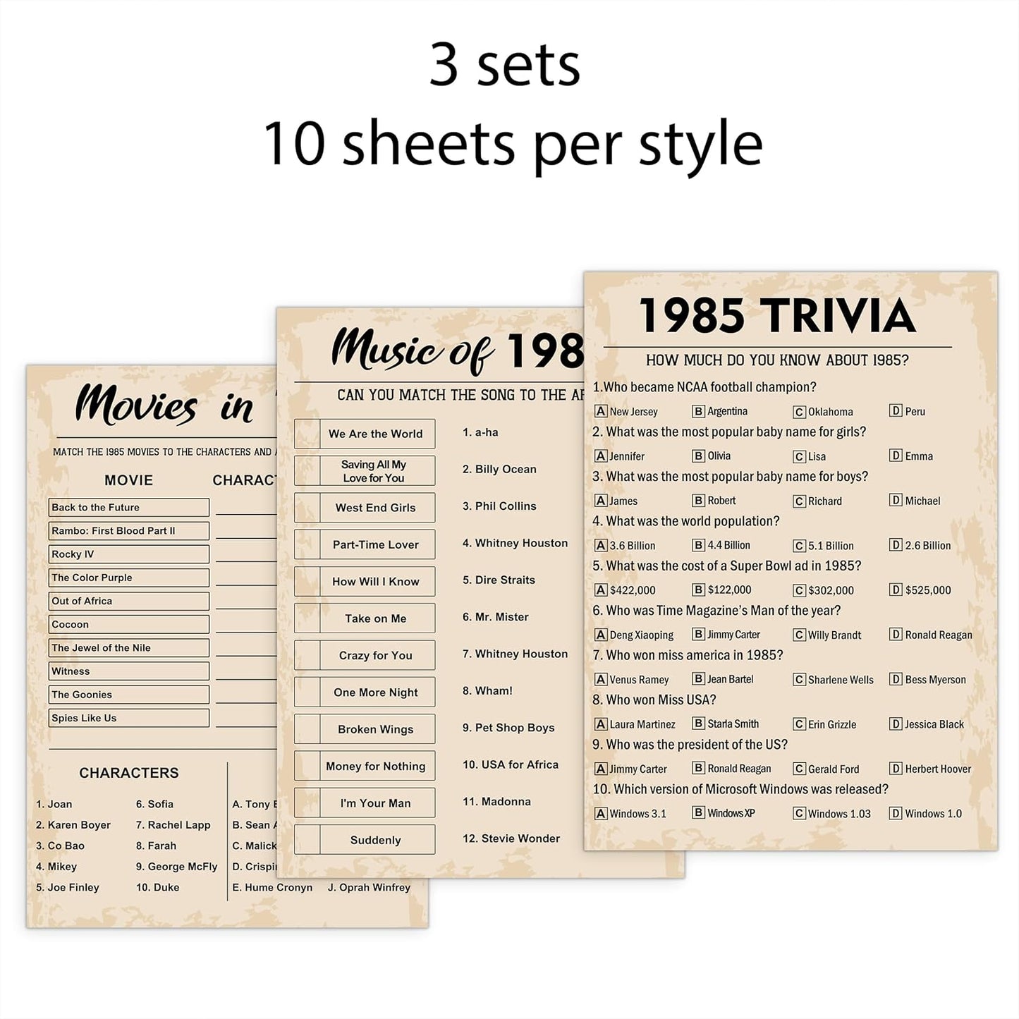 40th Birthday Party Games, Set of 3 Activities for 10 Guests, Born in 1985 Games Bundle, Birthday Party Supplies for Adults, Pack of 30 Cards