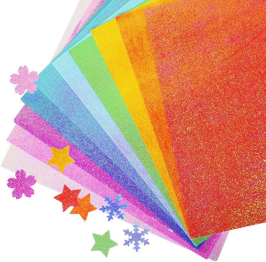 UCEC 50 Sheet Shiny Origami Paper 10 Colors Square Iridescent Origami Paper, Decoration Glitter Square Folding Papers for Kids Arts & Crafts Projects