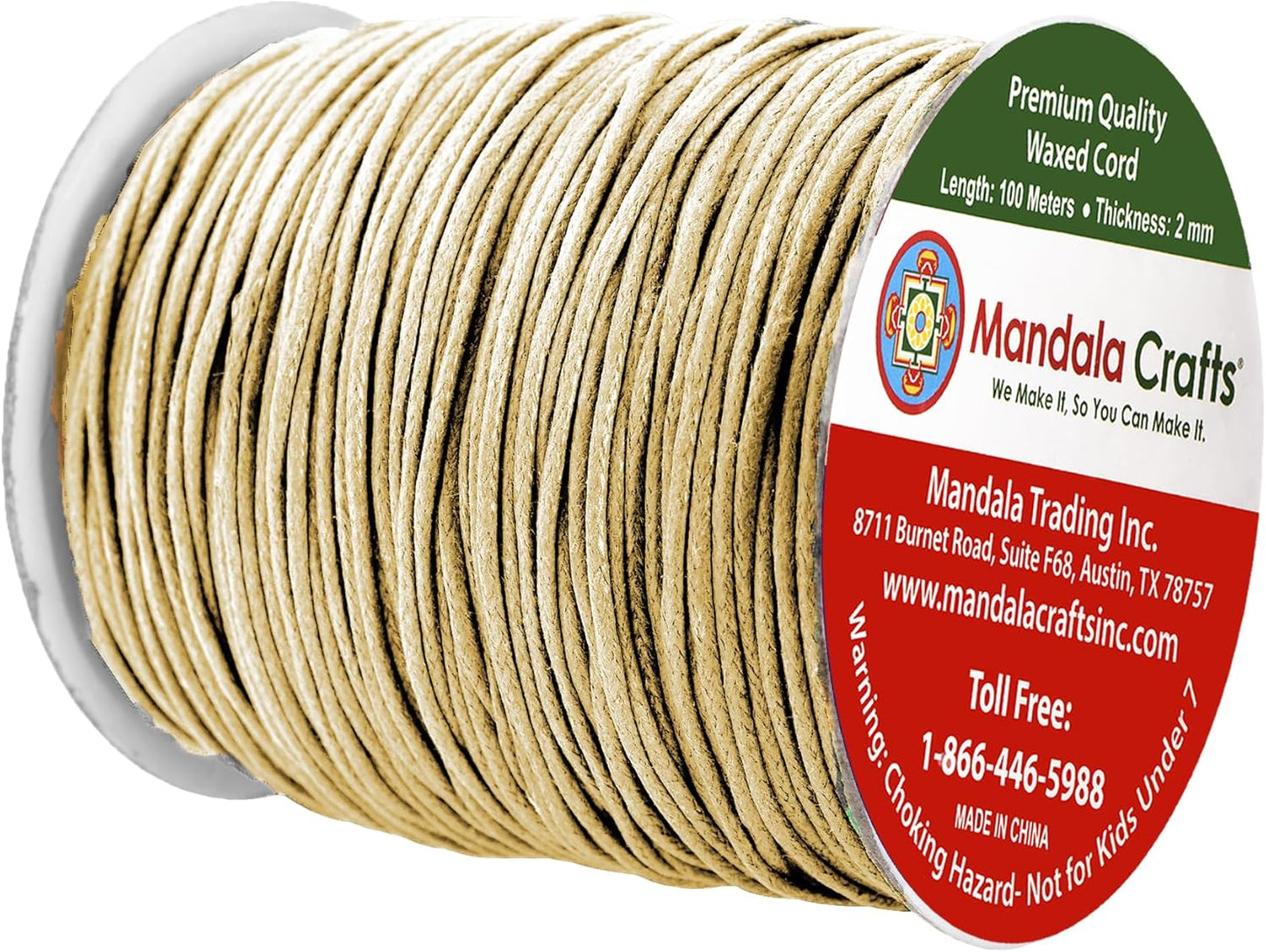 Mandala Crafts 2mm 109 Yards Beige Cotton Waxed Cord for Jewelry Making Bracelet Cord Waxed String - Beading String Thread Jewelry Cords for Necklaces String