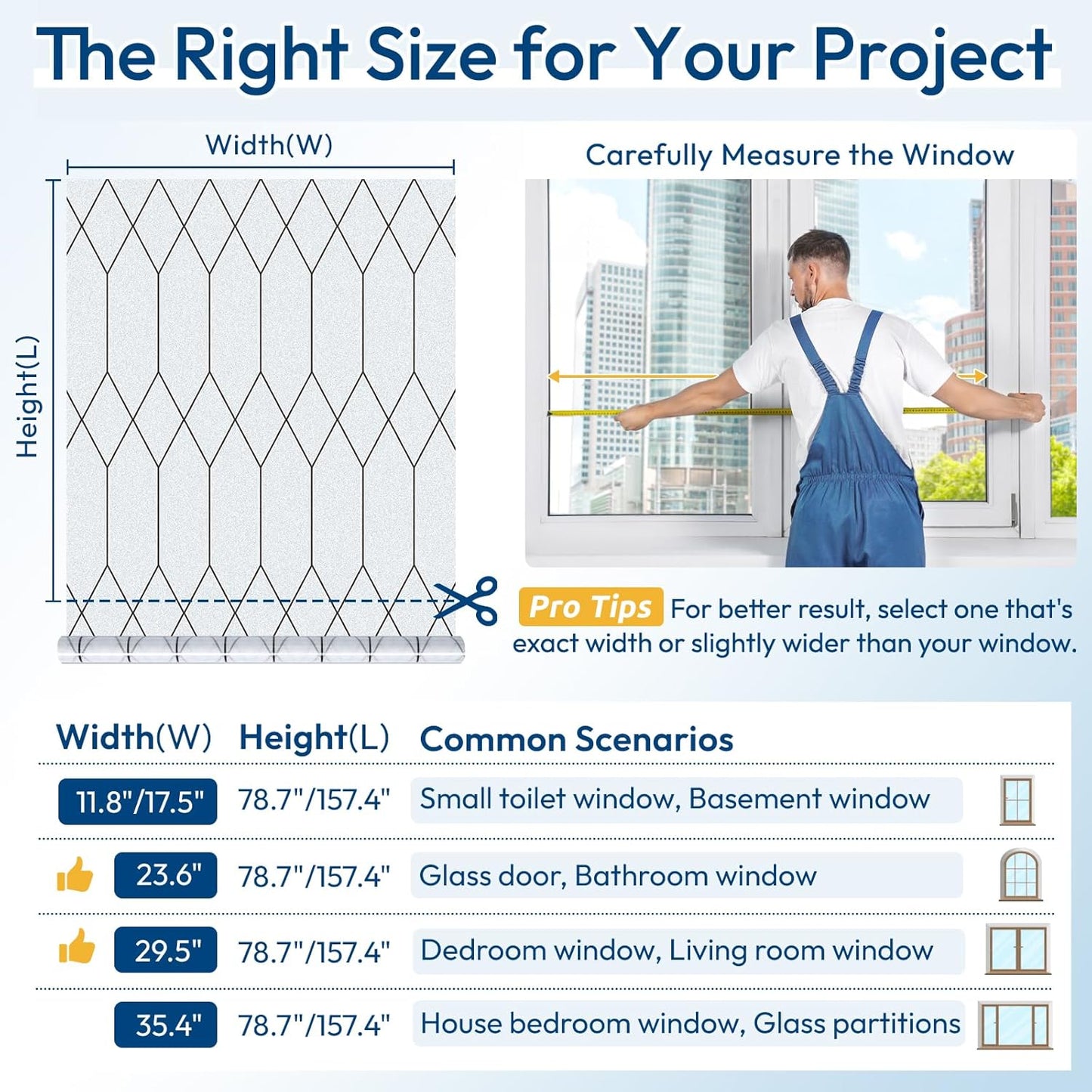 rabbitgoo Window Privacy Film for Glass Windows, Frosted Glass Cling with Decorative Moroccan Lattice, Removable Heat Control Sun Blocking Door Covering Sticker for Home Bathroom, 17.5 x 78.7 inches