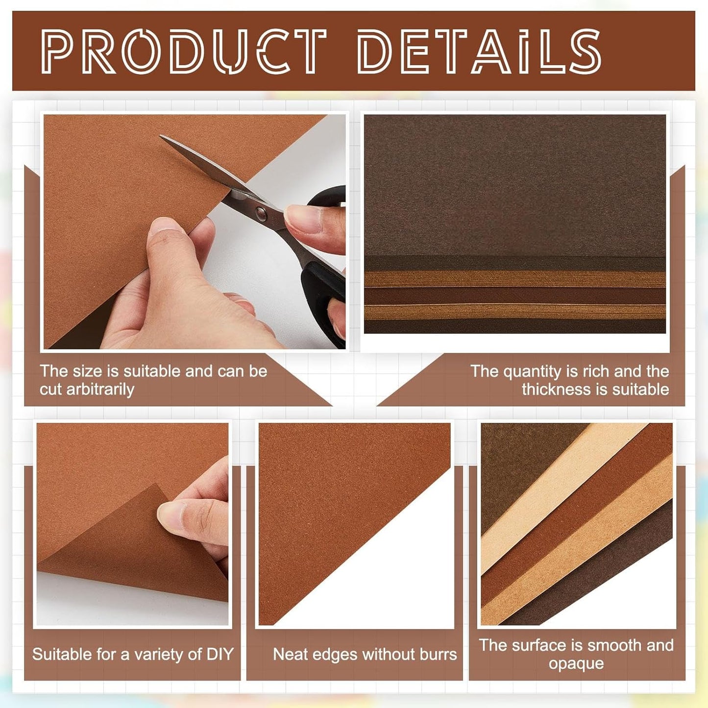 Sinmoe 100 Sheets 5 Shades Cardstock Paper 8.5 x 11 Inches 180gsm Solid Core Printer Paper for Scrapbooking DIY Arts Crafts Making Office Home Supplies(Brown Series)