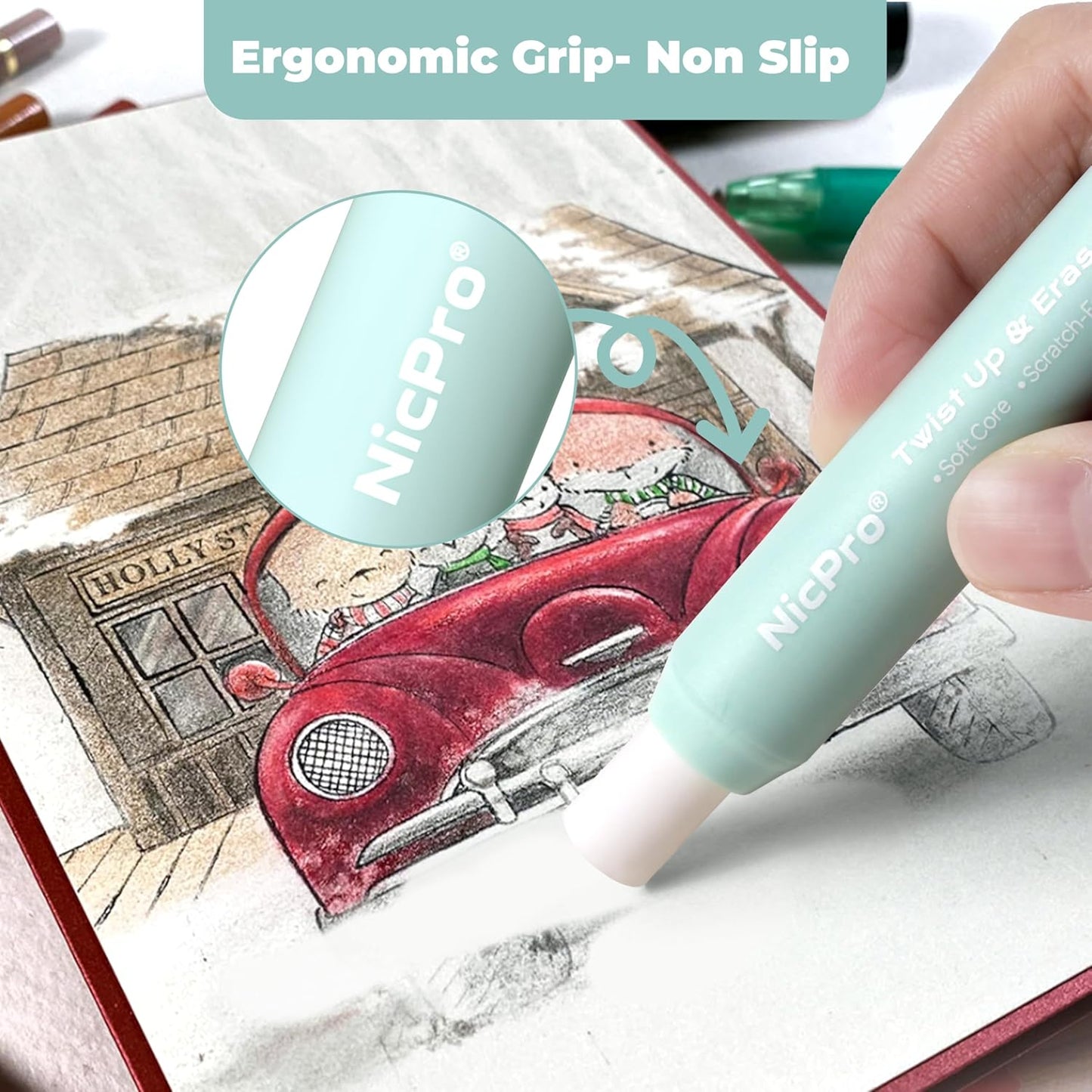 Nicpro 6 Pack Rotary Retractable Erasers Pen Style, Aesthetic Pastel Twist Erasers in Macaron Colors, Clean Erasing TPE Eraser for School Supplies, Office, Drawing & Journaling