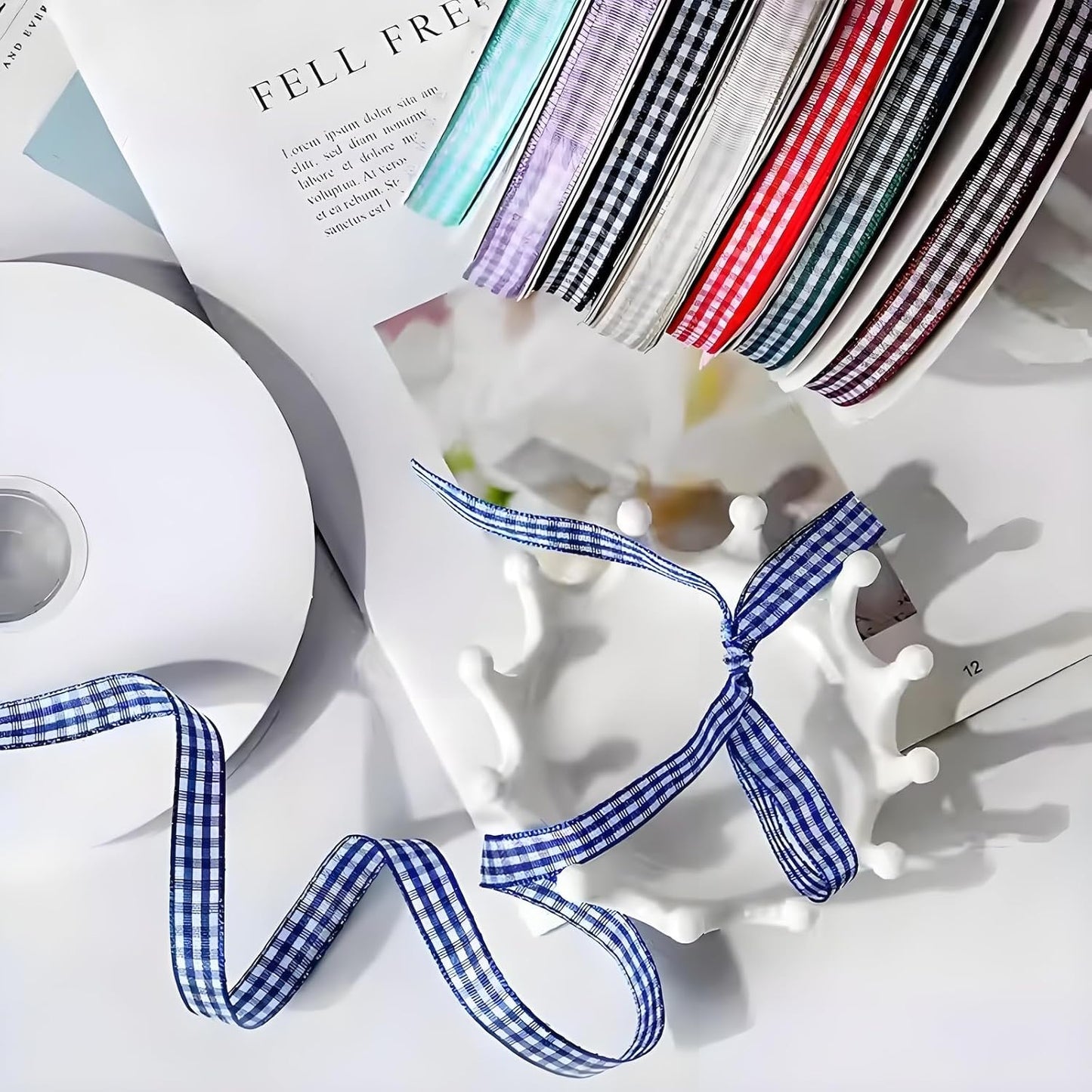 Classic Gingham Checkered Ribbon, Assorted Colors Premium Polyster Plaid Checkered Craft Ribbon for Gift Wrapping, DIY Projects, Hair Bows,Scrapbooking & Party Decor (Light Blue, 3/8x50Yd)