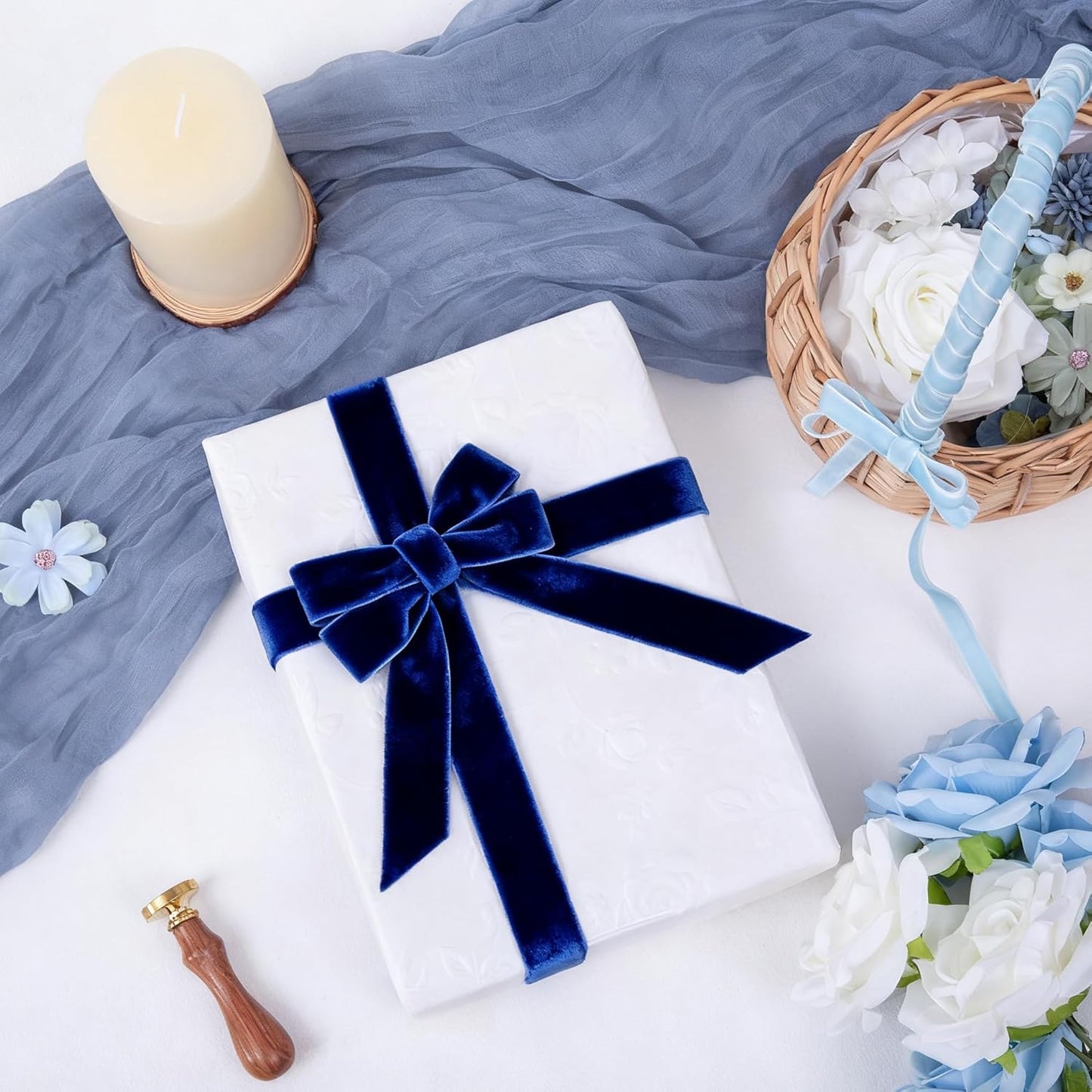 Vintage Sapphire Blue Velvet Ribbon, 1 Inch X 25Yd