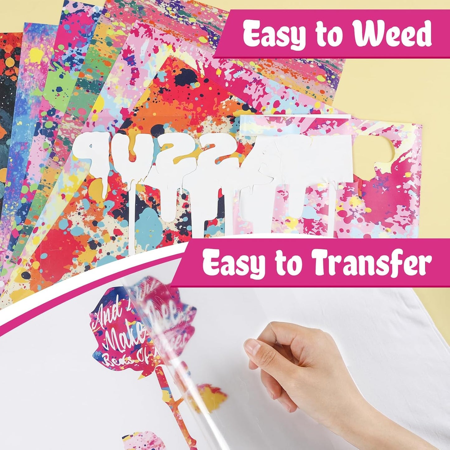 HTVRONT Splatter Heat Transfer Vinyl - 10 Sheets 12"x10" Vibrant Paint Splatter HTV Vinyl, Watercolor Iron-On Vinyl for T-Shirts, Splatter HTV Easy Cut & Weed, Fits All Cutting Machines