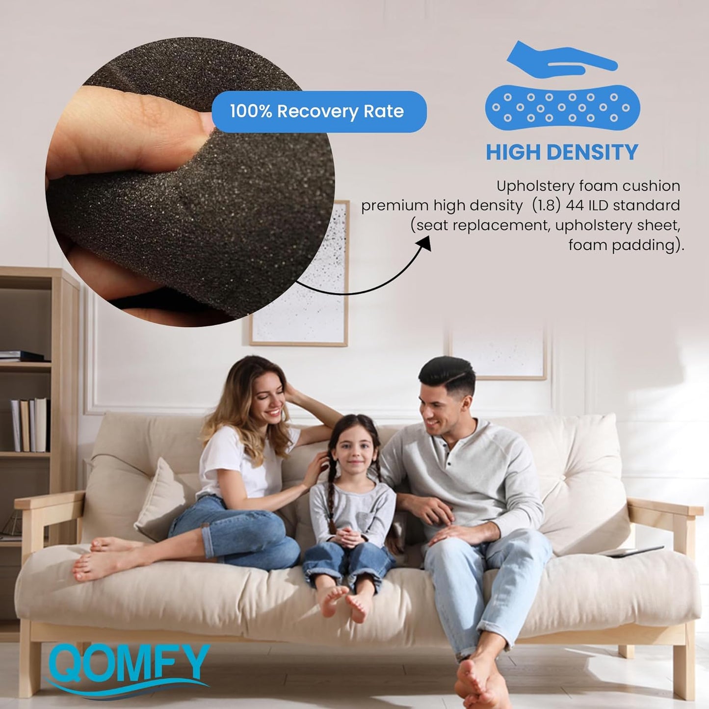 QOMFY 4" Height x 12" Width x 48" Length Charcoal Upholstery Foam Sheet | Made in USA | Multi-Purpose Foam for Upholstery, DIY, Packaging & Acoustic Projects