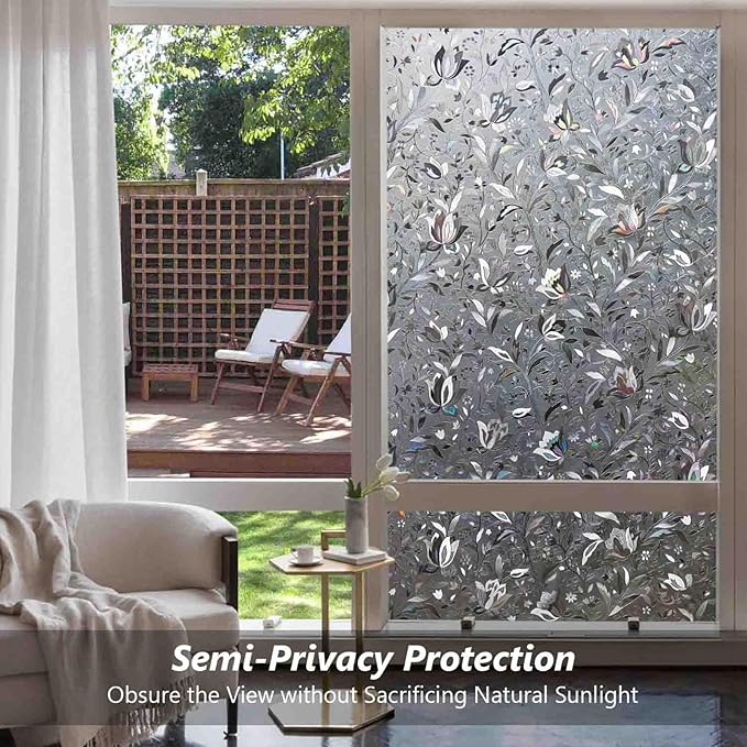 Kromapolis Window Film, Window Privacy Film Frosted, Vinyl Glass Covering, Stained Glass Decorative Film, Static Window Clings, Non-Adhesive (Grayish Black, 11.8 x 157.4 inch)