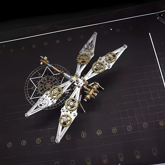 Mechanical Metal DIY 3D Dragonfly Model Insect Brass Puzzle Steampunk Electric Mechanical, Assembly DIY Gift Craft Hobby for Men (Dragonfly B)