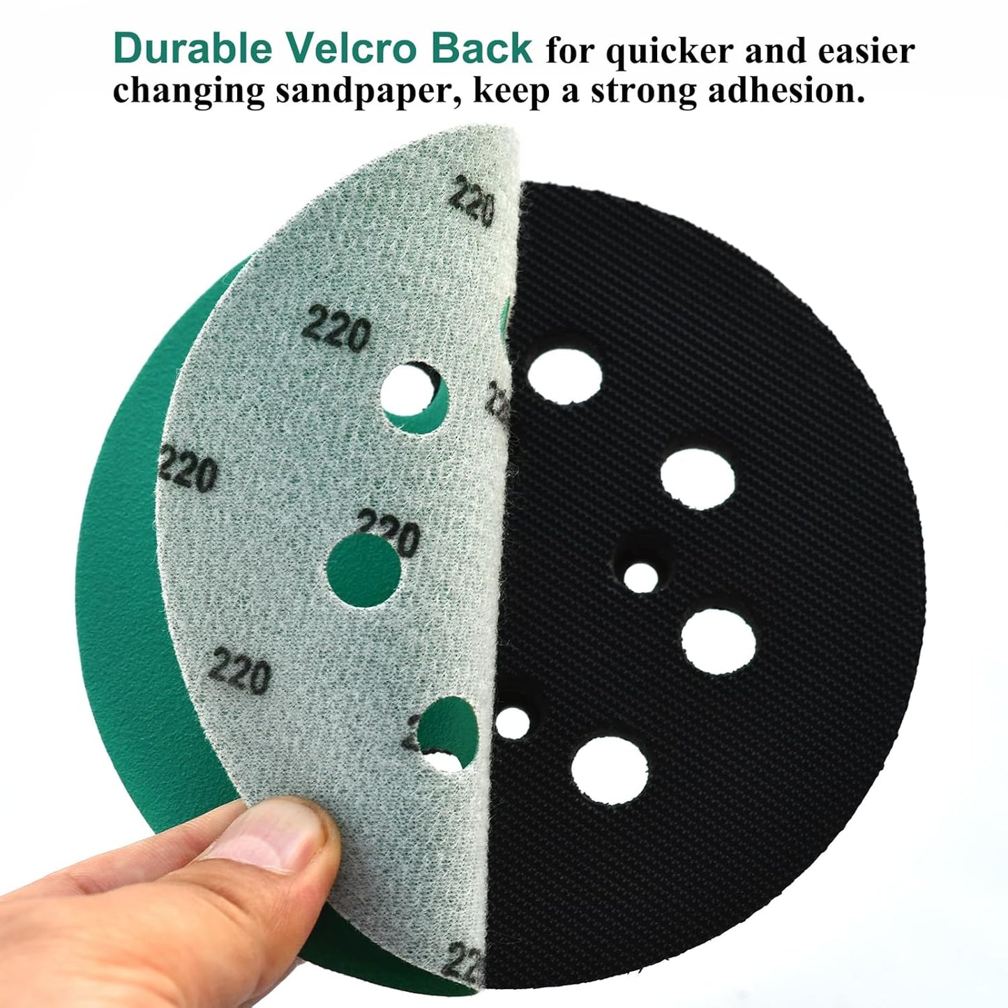 5-Inch 8-Hole Wet Dry Sanding Discs 220 Grit, Polyester Film Backed Heavy-Duty Hook and Loop Sandpaper for Random Orbital Sander, 50-Pack
