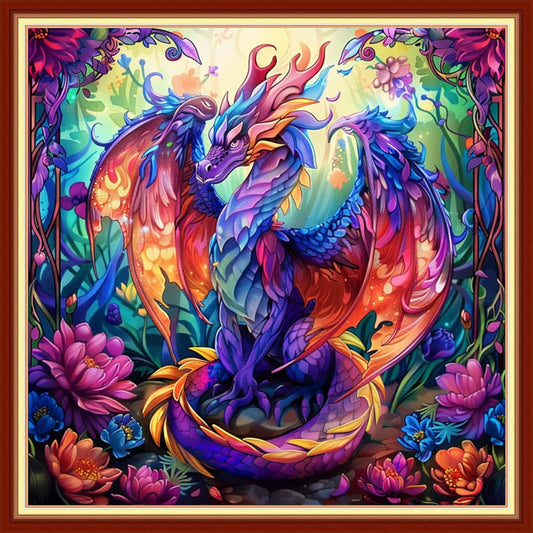 Dimensean Stamped Cross Stitch Kits Full Range of Embroidery Patterns Starter Kits for Beginners Adult or Kids DIY Cross Stitches Needlepoint Kits 11CT-Colorful Dragon 18x18 inch