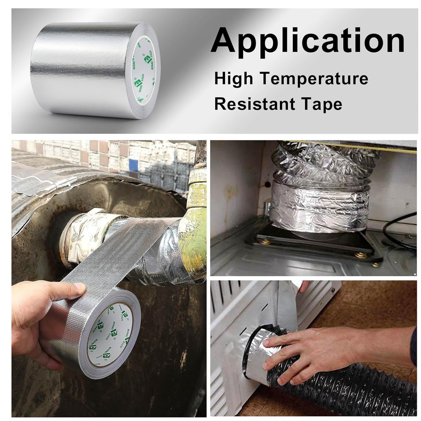 BOMEI PACK Adhesive Aluminum Foil Heat Shield Tape Barrier, Fiberglass Thermal Insulation Reflective Material High Temp Protection (5in*66ft)