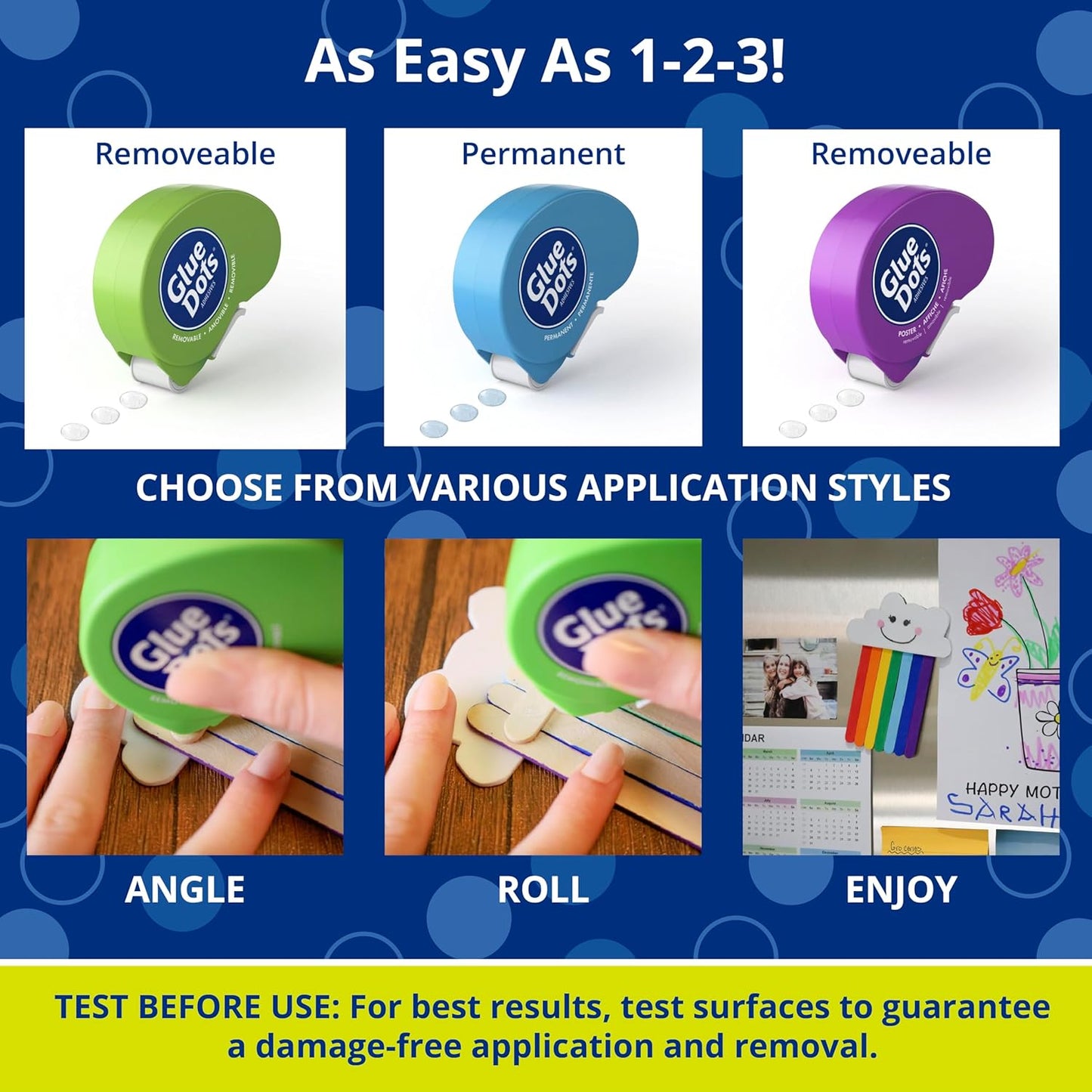 Glue Dots Dot N' Go Glue Dot Dispenser Project Pack with 200 Permanent, Poster, and Removable Double-Sided Adhesive Craft Dots Each, 3/8-Inch