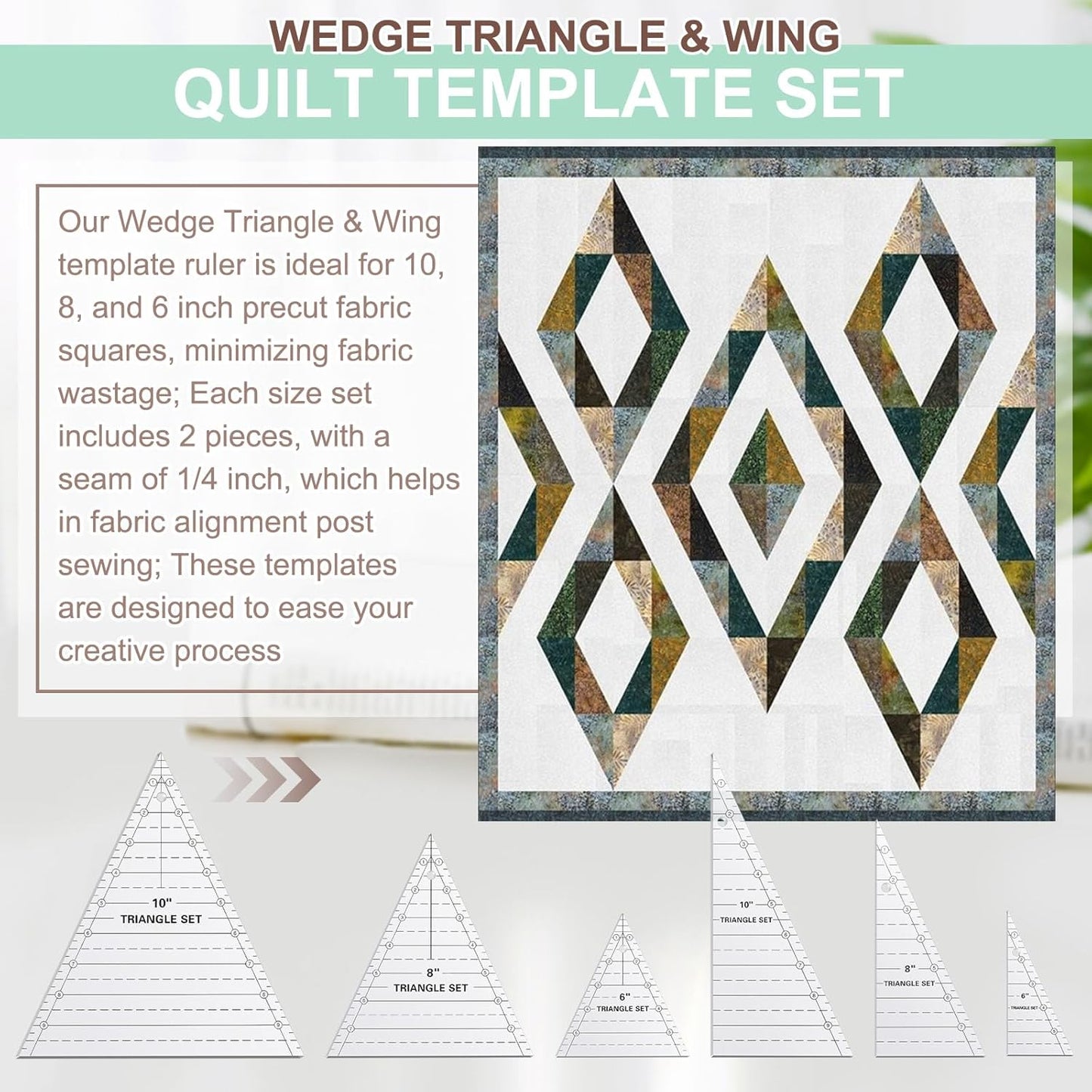Kigley 3 Set Tall Triangle Rulers for Quilting 6 8 10 Inch Wedge Triangle & Wing Quilting Rulers and Templates Acrylic Quilt Templates for Sewing Layer Cake Patchwork Cutting Pattern DIY Craft